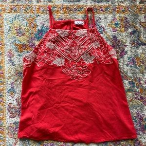 Bright pink embroidered tank top